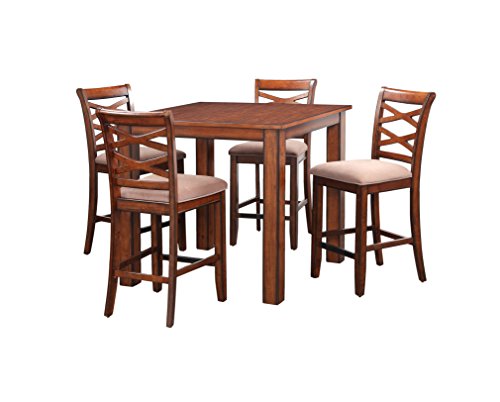 Standard Furniture Redondo Counter Height Table and Four Chairs Set, Cherry Brown