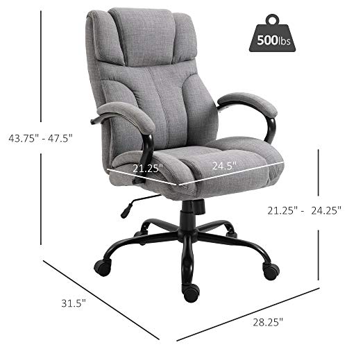 Vinsetto Big and Tall Ergonomic Executive Office Computer Chair 500lbs High Capacity with Upholstered Thick Padding Headrest and Armrest, 5 Univeral Wheels and Linen Finish, Light Grey