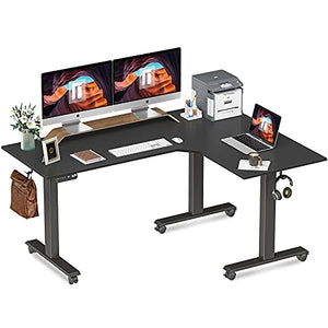 FEZIBO Triple Motor L-Shaped Electric Standing Desk, 63 inches Height Adjustable Stand Up Corner Desk, Sit Stand Workstation with Splice Board, Black Frame/Black Top