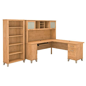 Bush Furniture Somerset L Shaped Desk with Hutch and 5 Shelf Bookcase, 72W, Maple Cross