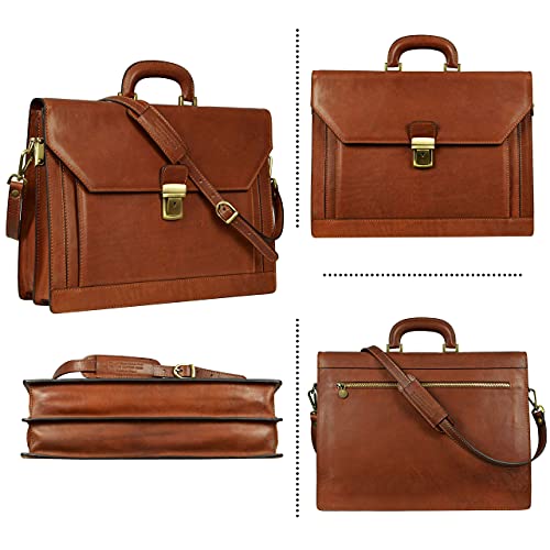 Mens Leather Briefcase Full Grain Leather Laptop Bag up to 17’’ Brown Attache Case - Time Resistance