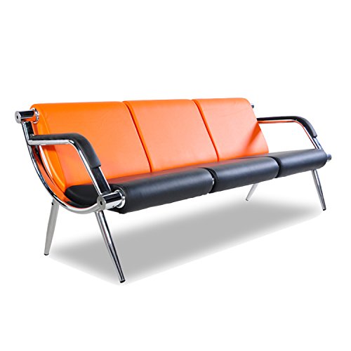 Bestmart INC 3PCS Office Reception Chair Set PU Leather Waiting Room Bench Visitor Guest Sofa Airport Clinic Chair, Orange
