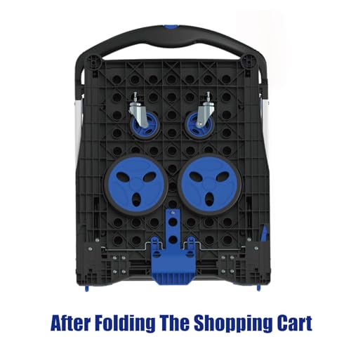 LEADALLWAY Grocery Shopping Cart with 2 Storage Crates - Collapsible Blue Cart