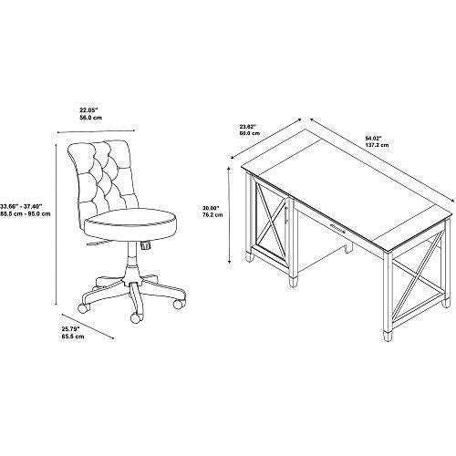 Bush Furniture Key West 54W Computer Desk with Mid Back Tufted Office Chair in Washed Gray