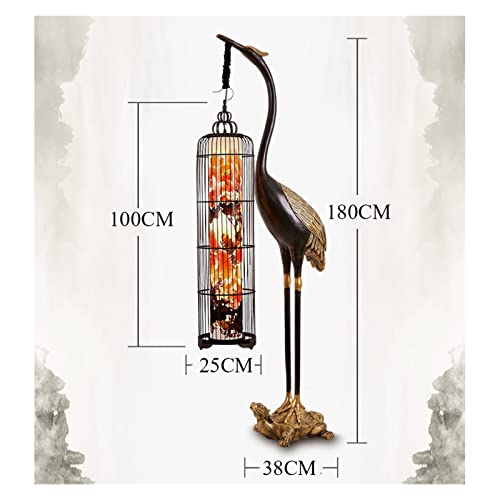 WAOCEO Modern Rustic Chinese Crane Lotus Floor Lamp