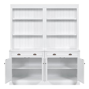 Holaki Tall Bookcase Suite with Doors and Drawer, Modern Storage Cabinets, 2-Piece Set with LED Lighting, White