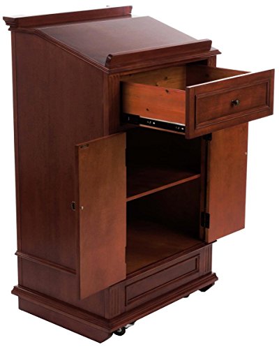 Displays2go Restaurant Hostess Station, Mahogany Podium with Cabinet and Drawer, Rolling (LCTCL27DC)