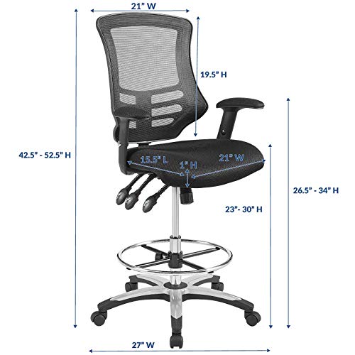Modway Calibrate Mesh Drafting - Reception Desk Chair - Tall Office Chair in Black