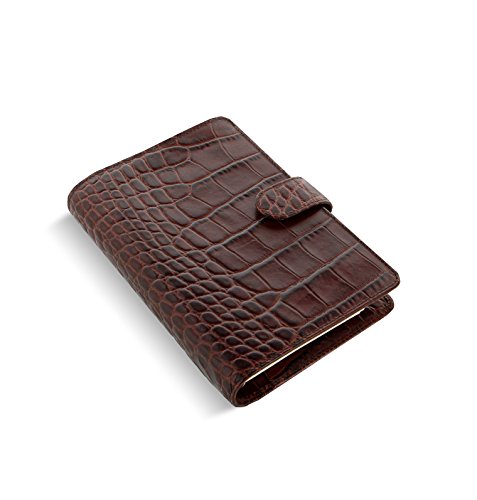 Filofax Classic Croc Print Leather Organizer Agenda Diary Calendar Bundle with DiLoro Ballpoint Pen (Chestnut 2022 with Pen, Personal Paper Size 6.73" x 3.74")