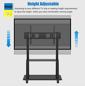 SSZY Mobile TV Stand on Wheels, Fits 43-75 Inch TV, Adjustable Height Rolling TV Cart with AV Shelf, Black