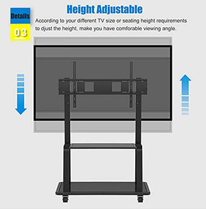 RonGQi Mobile TV Stand with Wheels, Fits 43-75 Inch TV, Adjustable Height Rolling Cart with AV Shelf, Heavy Duty Mount Stand - Black