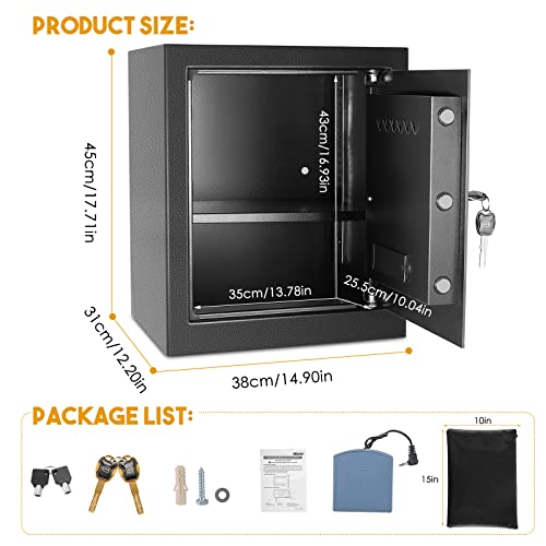 1.7 Cub Medium Home Safes Fireproof Waterproof - Digital Security Box with Dual Safety Key and Combination Lock for Money Gun Cash Jewelry