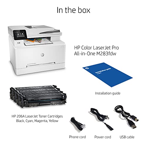 HP Laserjet Pro MFP M283fdwE All-in-One Wireless Color Laser Printer - Print Scan Copy Fax - 2.7" Touchscreen Display, 22 ppm, 600 x 600 dpi, 8.5 x 14, 50-Sheet ADF, Auto Duplex Printing, Ethernet
