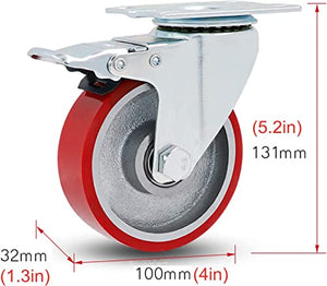 ROLTIN Office Castors Swivel Caster Wheels Heavy Duty Industrial Plate Castors - Iron Core Polyurethane PU Casters