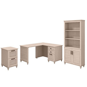 kathy ireland Home by Bush Furniture Volcano Dusk 51W x 57D L Shaped Desk with Bookcase and File Cabinet in Driftwood Dreams