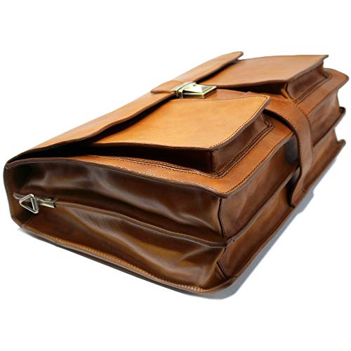Floto Novella Leather Briefcase Attache Messenger Bag (Tobacco Brown)