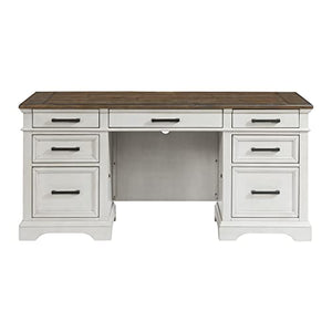Intercon Drake Home Office 66" Wide Executive Desk - Rustic White & French Oak Furniture