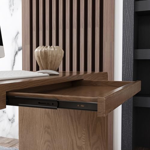 Lartis L-Shape Walnut Office Desk with Integrated Cabinet