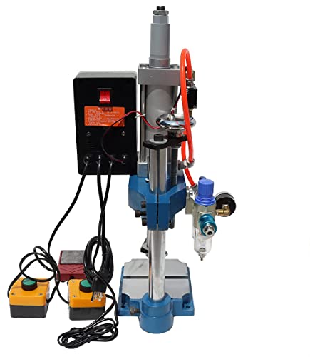 HayWHNKN Pneumatic Punch Press Machine with Display Controller Die Hole Punches Adjustable Cylinder Stroke Pneumatic Press for Sheet Metal Hole Punches Milling Machine 2 Buttons (200KG/440LB Pressure)110V
