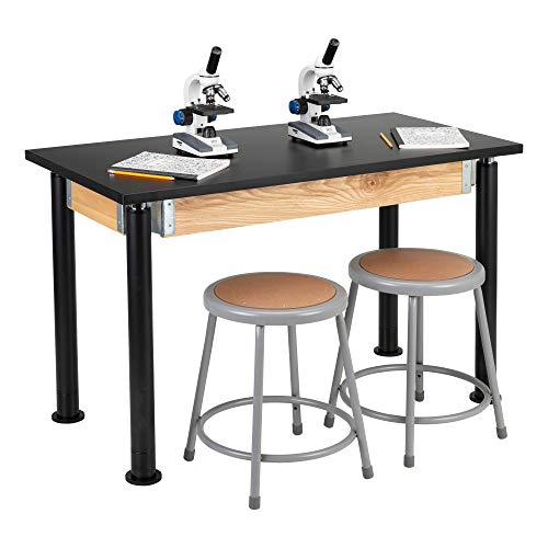 Learniture Heavy-Duty School Science Lab Table with Chemical-Resistant Top, Adjustable Height - 24" x 48" x 29" - Black