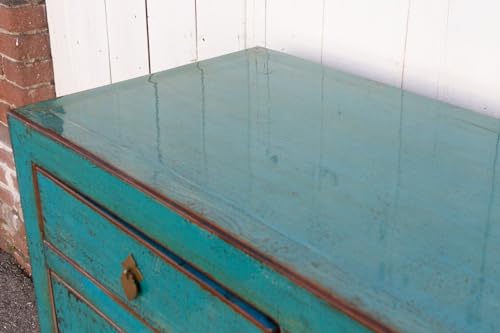 Lschool Antique Painted Sapphire Credenza - Distressed Aqua Blue Sideboard