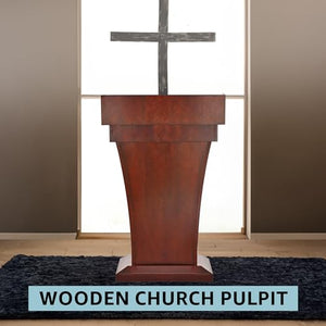 AdirOffice Church Pulpit, Wooden Podium - Mahogany, Height 37.5" with Spacious Drawer