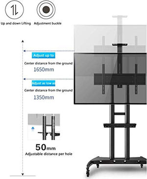 Goakwwuz Cabinet Mobile TV Cart with Tray Floor Stand, 360° Rotating Wheel, Height Adjustable Mounting Bracket (55-80")