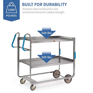 Lakeside Manufacturing Ergo-One Series Utility Cart, Stainless Steel, 2 Shelves, 1000 lb. Capacity