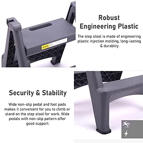 Step Stools Sturdy for Car Washing, Load 150kg/330lbs, Small Folding 2 Step Ladder - Blue