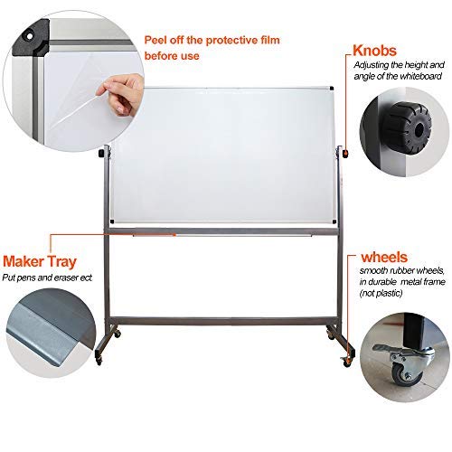 XIWODE Large Magnetic Mobile Dry Erase Board with Stand, 360 ° Rolling Double Sided Whiteboard with Silvery Grey Aluminum Frame, Perfect for School, Conference and Presentation,60 X 36 Inch