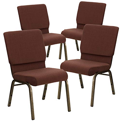 Flash Furniture 4 Pack Stacking Church Chair in Brown Fabric - Gold Vein Frame