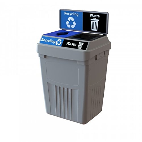 CleanRiver Flex E bin Indoor and Outdoor Sturdy 2-in-1 Waste and Recycling Bin with Backboard FX50B-GY2-R-BE-W-BK, 50 Gallons, Grey