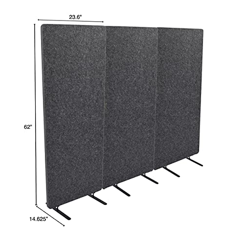 ReFocus™ Raw Freestanding Acoustic Room Divider 3 Pack – Reduce Noise and Visual Distractions with This Lightweight Room Separator (Ash Gray, 24" X 62")