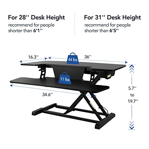 FlexiSpot Motorized Standing Desk Converter 36" Wide Electric Stand up Desk Riser for Monitor and Laptop,Black Height Adjustable Desk for Home Office EM7MB