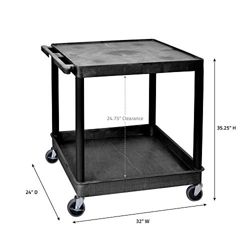 Offex Mobile Multipurpose Utility Cart with Large Flat Top and Tub Bottom Shelf - Black