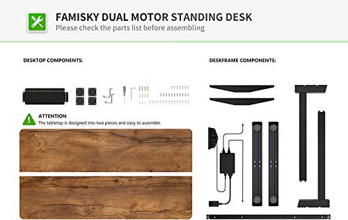 Dual Motor Adjustable Height Electric Standing Desk, 48 x 24 Inches Stand Up Home Office Desk with Splice Tabletop, Black Frame/Walnut Top