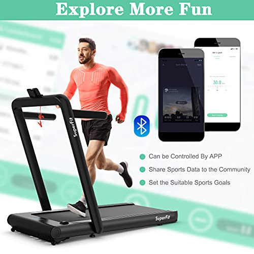 Goplus 2 in 1 Folding Treadmill with Alexa Home, 4.75HP Under Desk Electric Treadmill with APP Control, LED Touch Screen, Bluetooth Speaker and Remote Control, Walking Jogging for Home Office Use