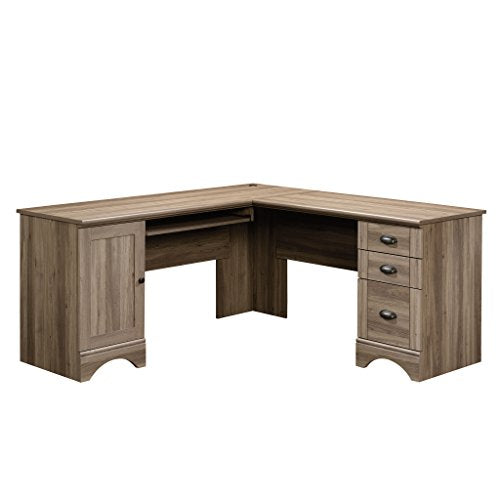 Sauder 417586 Harbor View Computer Desk, L: 66.14" x W: 66.14" x H: 30.28", Salt Oak finish