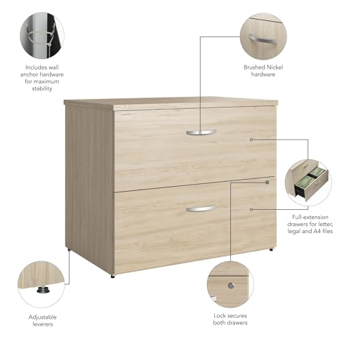 Bush Business Furniture Studio C 2 Drawer Lateral File Cabinet - Assembled, Locking, Natural Elm