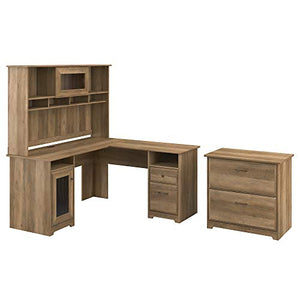 Bush Furniture Cabot L Shape Desk with Hutch and Lateral File, Reclaimed Pine