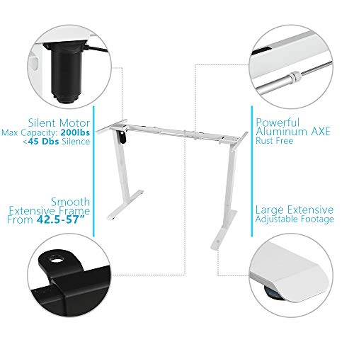Electric Adjustable Standing Desk Frame - Stand up Desk Frame with Height and Width Adjustable Desk Electric Sit Stand Desk Base Single Motor Memory Preset Controller Home Office White (Frame Only)