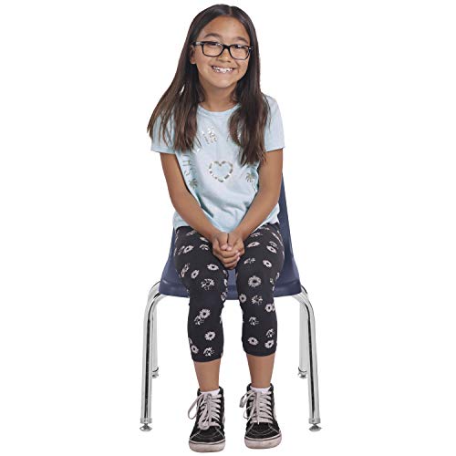 FDP 14" School Stack Chair, Stacking Student Seat with Chromed Steel Legs and Nylon Swivel Glides; for in-Home Learning or Classroom - Black (6-Pack), 10364-BK