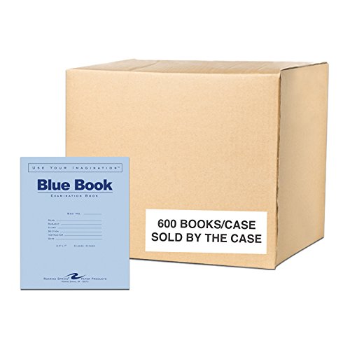Roaring Spring Test Blue Exam Book, 1 Case (600 Total), Wide Ruled with Margin, 8.5" x 7" 8 Sheets/16 Pages, Blue Cover
