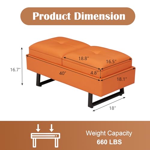 Kinfant Reception Bench, 7-Seats Upholstered Office Guest Bench, Orange