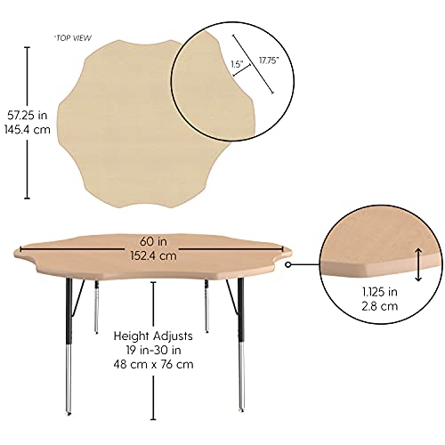 FDP Flower La Madera Flower Activity Table (60 inch), Standard Legs with Swivel Glides, Adjustable Height 19-30 inches; Modern Professional Woodgrain Laminate Tabletop - Gray Wood/Silver