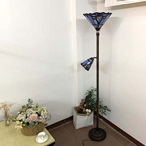 Bieye Baroque Tiffany Style Stained Glass Torchiere Floor Lamp, 71-inch Tall