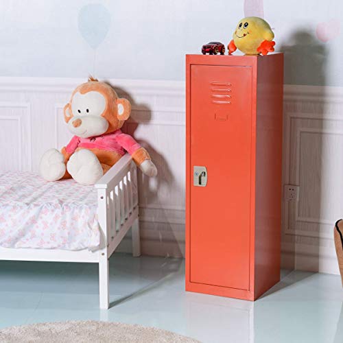 Kids Metal Storage Locker, Steel Storage Locker for Kids Room, Bedroom, Home, School, Locker Cabinet for Toys & Clothes (2 Keys Included, Orange)