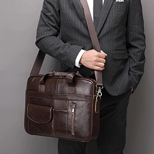 ZLVWB Men's Leather Bags Leather Laptop Bags Document Briefcases Zipper Men's Business Bags (Color : A)