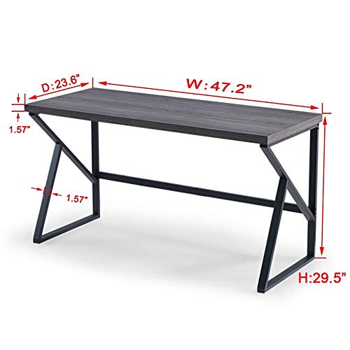 HSH Rustic Computer Desk, Metal and Wood Home Office Desk, Industrial Vintage Soho Study Writing Table, Gray 47 inch