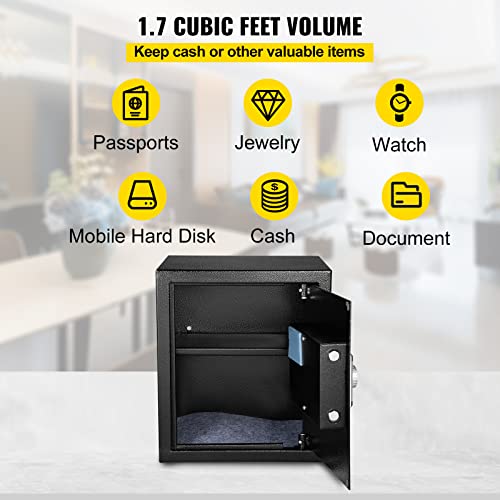 VEVOR Security Safe 1.7 Cubic Feet Electronic Safe with Fingerprint Lock 48L Digital Safe Box with Two Override Keys Fireproof Safe Carbon Steel for Home Hotel Restaurant and Office